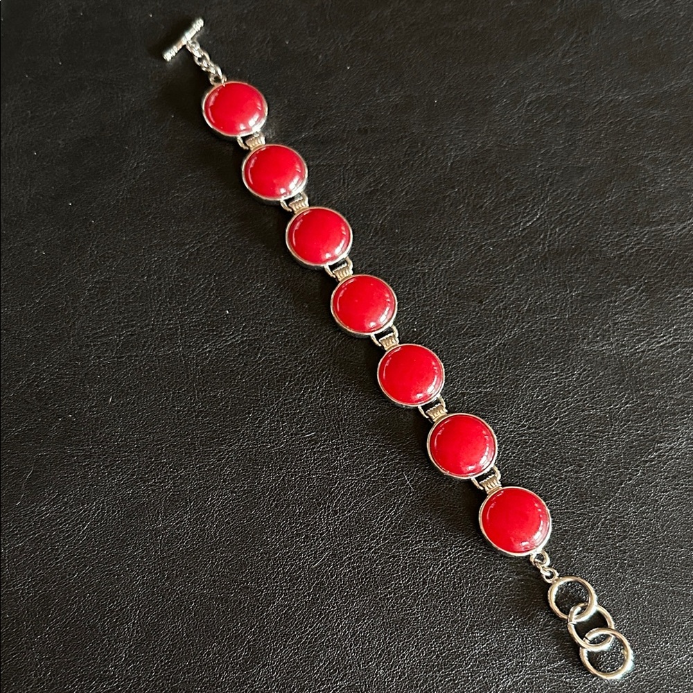 Red Cornelian Round Cabochon Link Bracelet